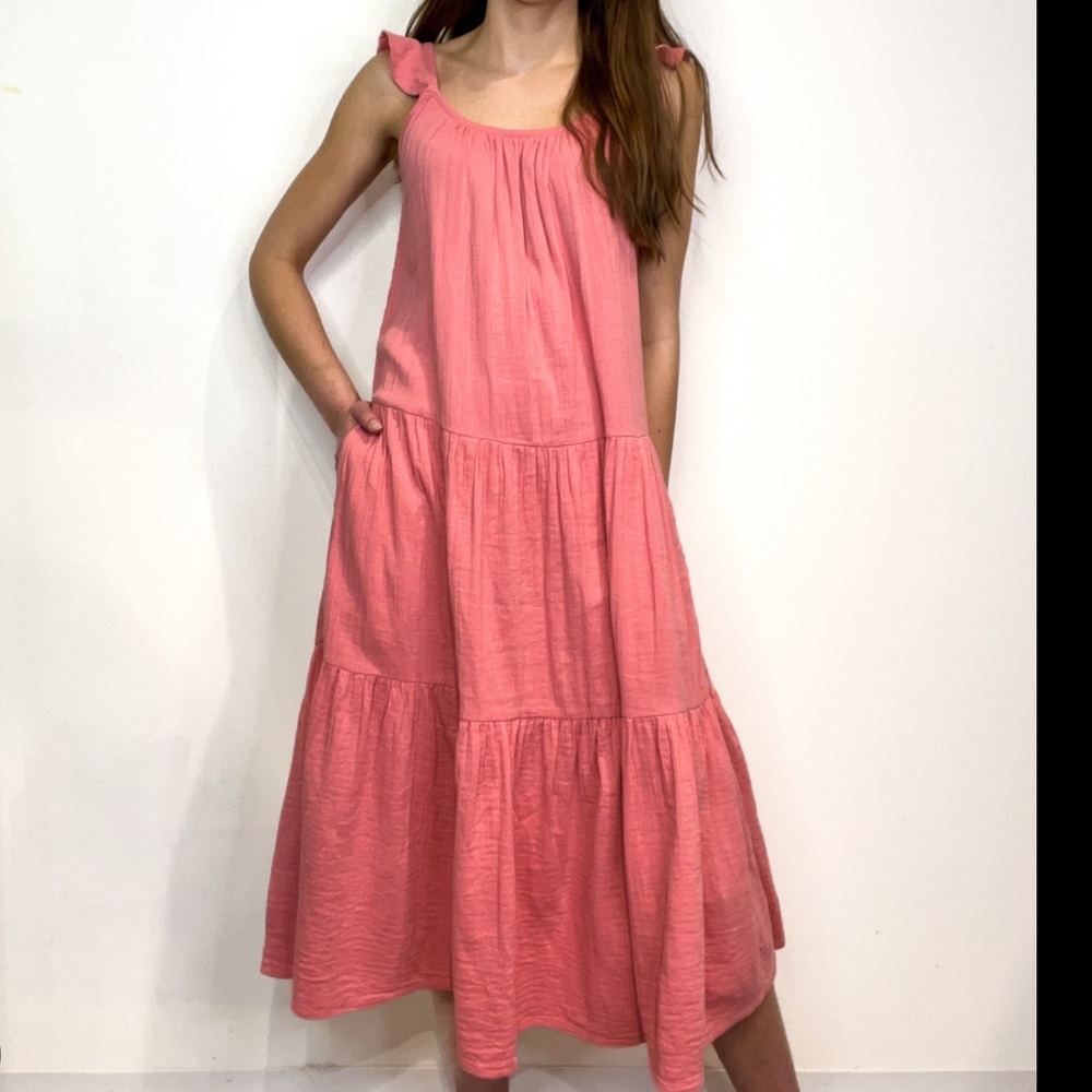 RD Style Dusty Rose Crinkle Tiered Dress